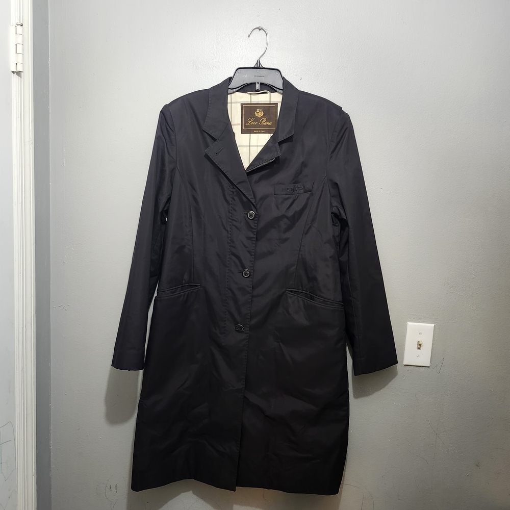 Loro Piana Womens Black Trench Coat Size 46 Net Jets  Twenty K Storm System FLAW